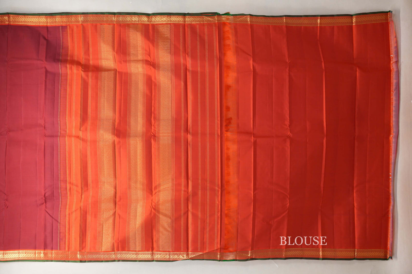 Deep Reddish Maroon with Orange Borders and Bottle Green Selvedge Vintage Kanjivaram Silk Saree SS8856