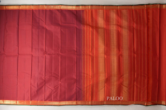 Deep Reddish Maroon with Orange Borders and Bottle Green Selvedge Vintage Kanjivaram Silk Saree SS8856