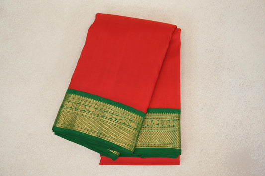Red with Bottle Green Borders Plant Based Kanjivaram Silk Saree