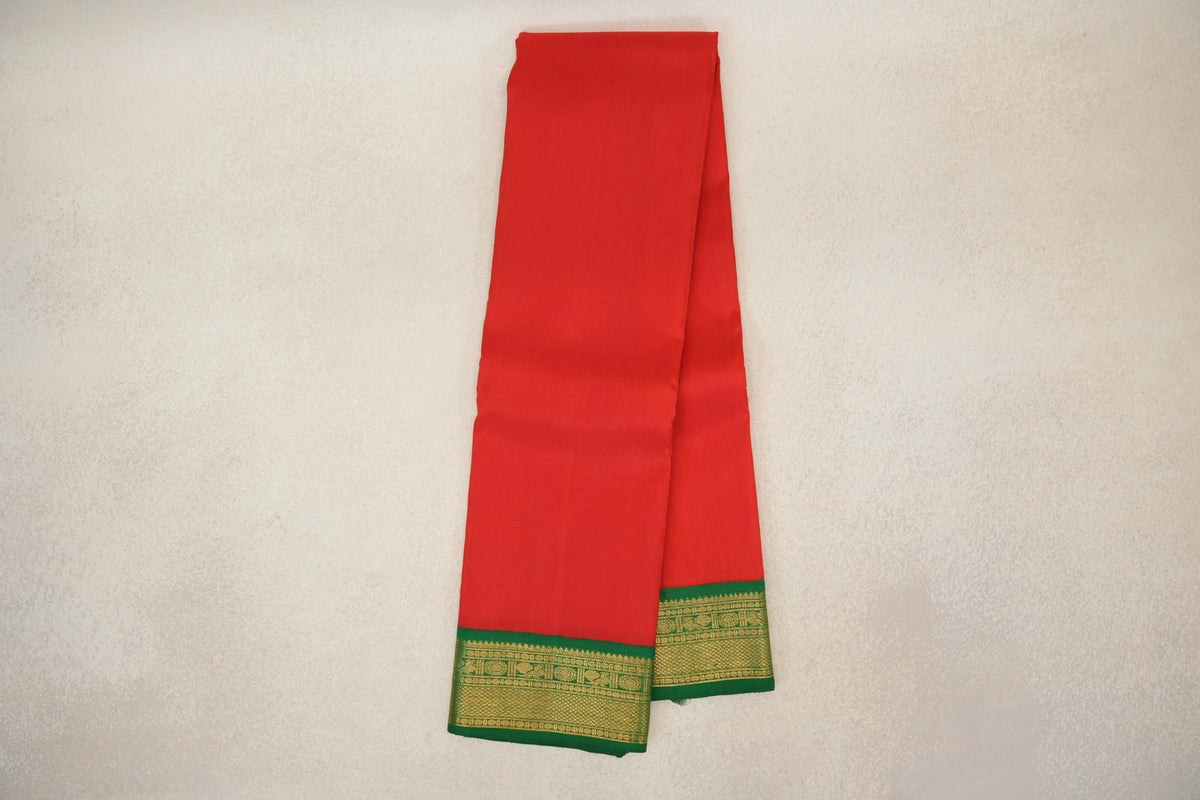 Online Red with Bottle Green Borders Plant Based Kanjivaram Silk Saree