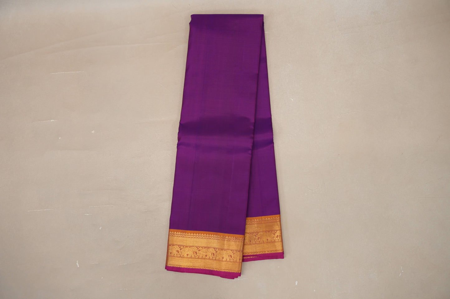 Violet Purple with Mustard Orange Borders and Rani Pink Selvedge Vintage Kanjivaram Silk Saree SS8857
