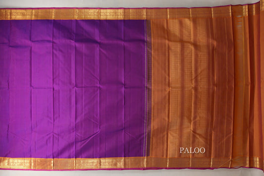 Violet Purple with Mustard Orange Borders and Rani Pink Selvedge Vintage Kanjivaram Silk Saree SS8857