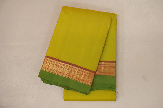 Lemon Green with Dual Tone Red and Mustard Borders and Leaf Green Selvedge Vintage Kanjivaram Silk Saree SS8858