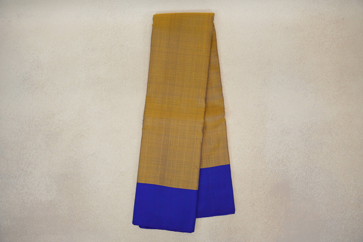 Online Mustard with Violet Borders Plant Based Kanjivaram Silk Saree