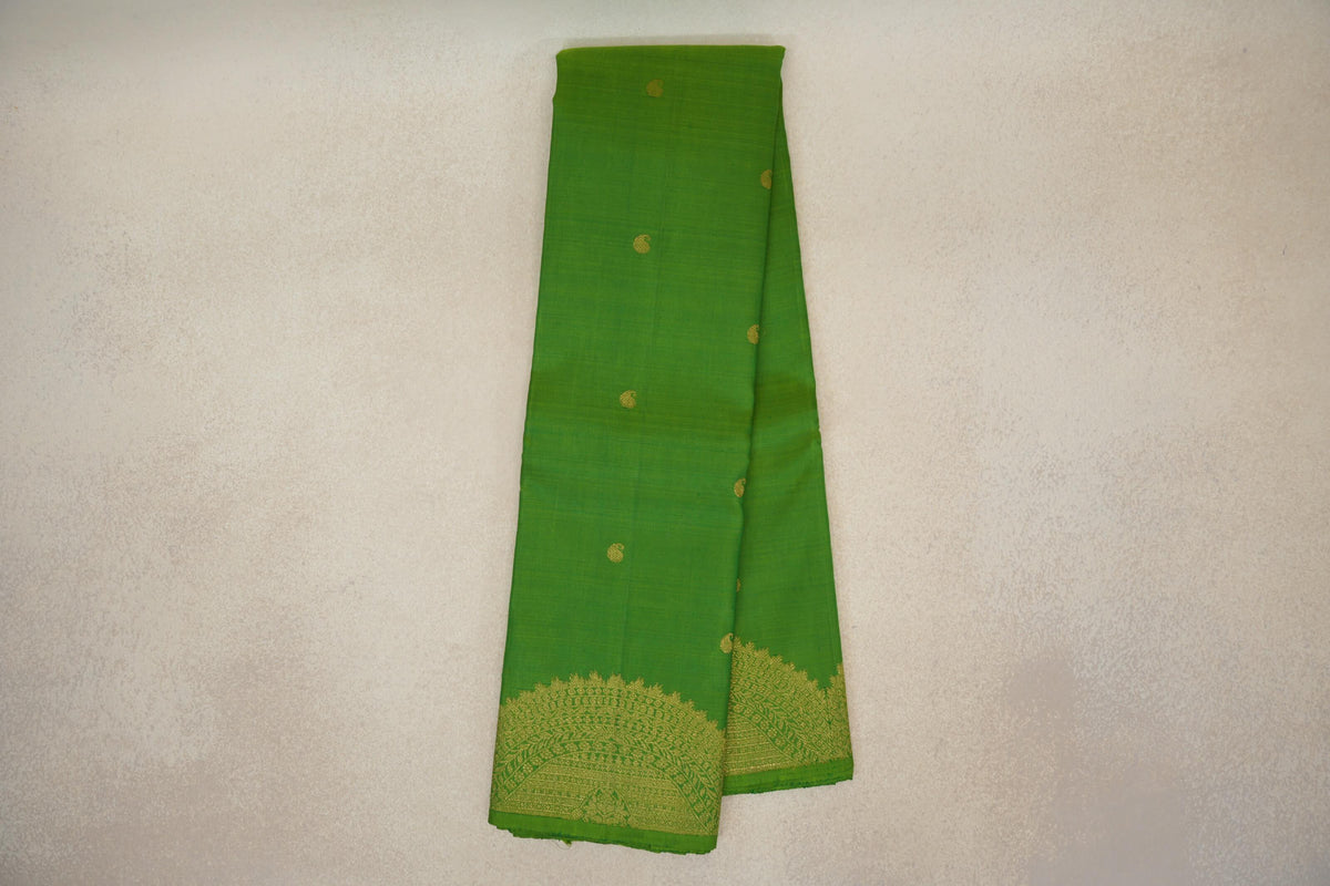 Online Parrot Green Plant Based Kanjivaram Silk Saree