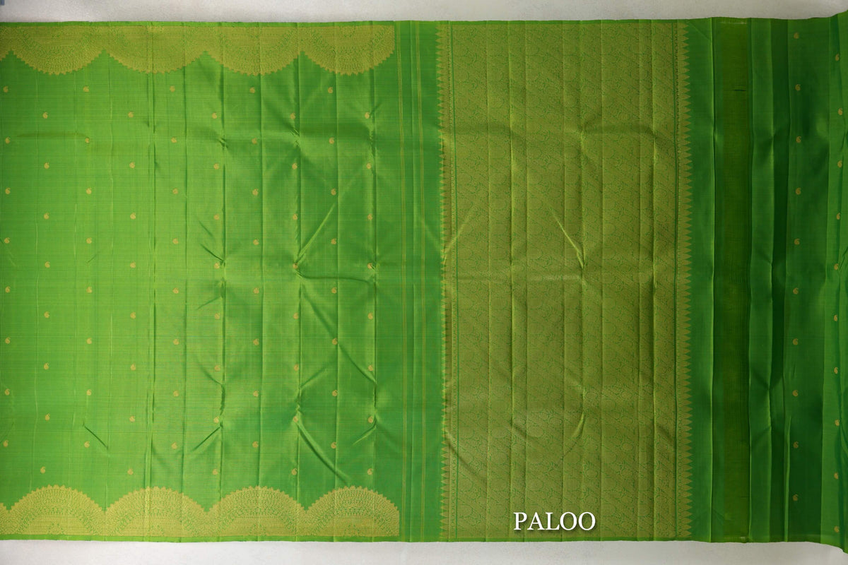 Parrot Green Plant Based Kanjivaram Silk Saree paloo
