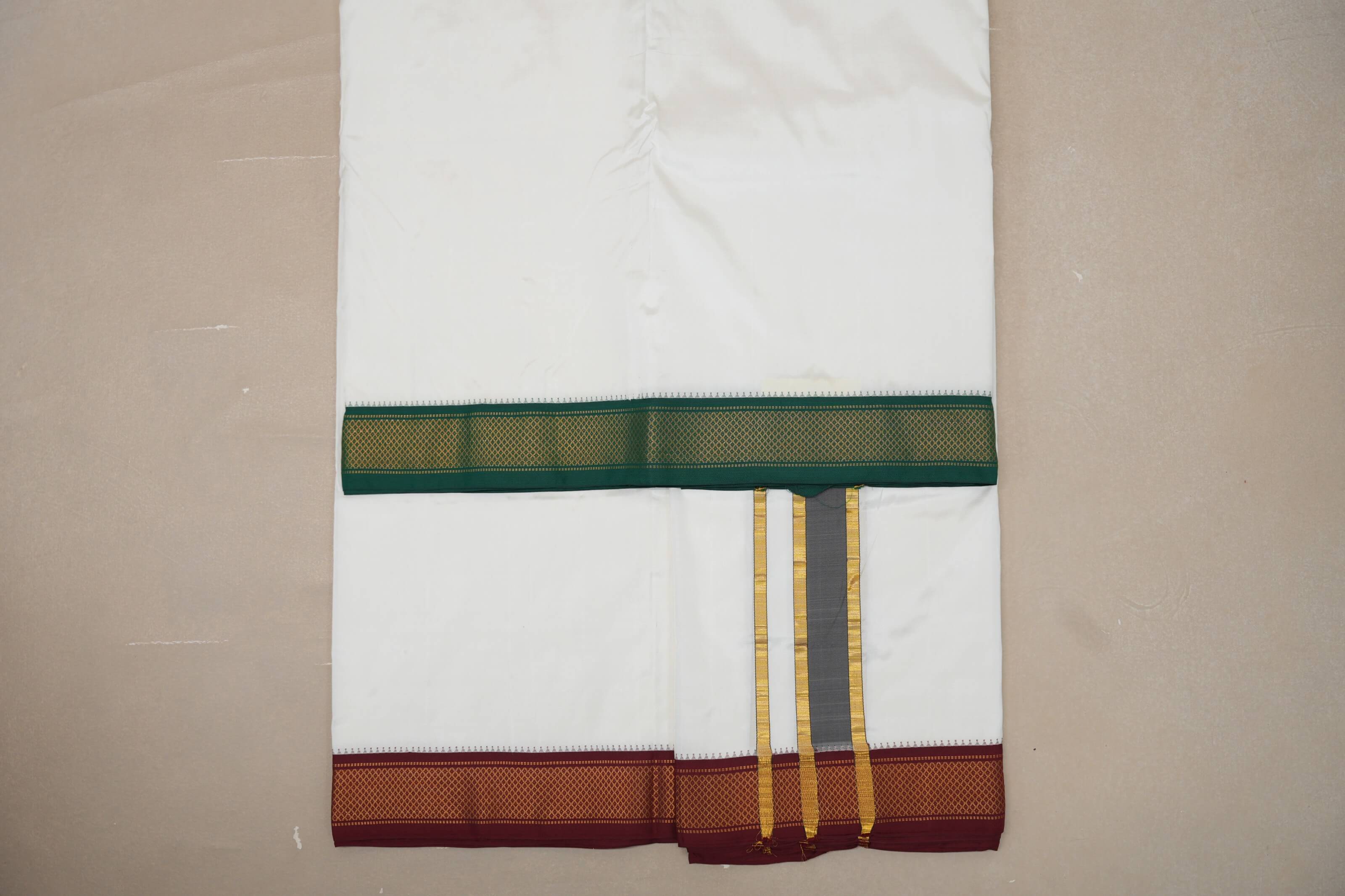 10 Mulam Silk Dhoti with 6 Mulam Angavastram for Wedding DH064