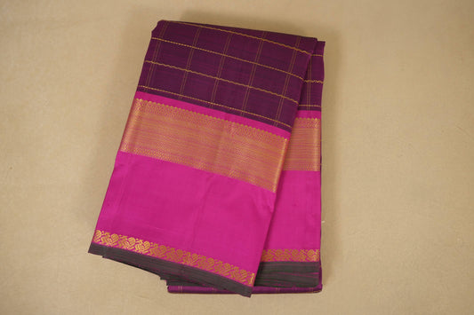 Dark magenta folded  vintage kanjivaram silk saree
