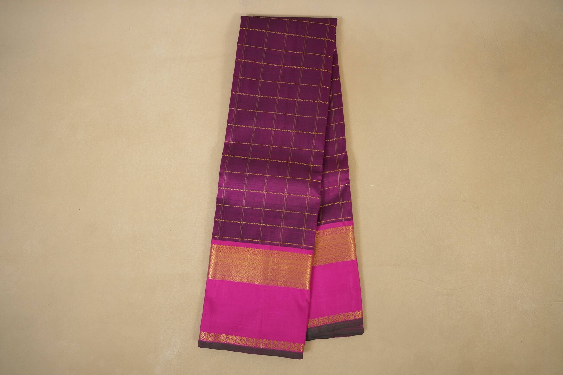 magenta 
Checked vintage kanjivaram silk saree