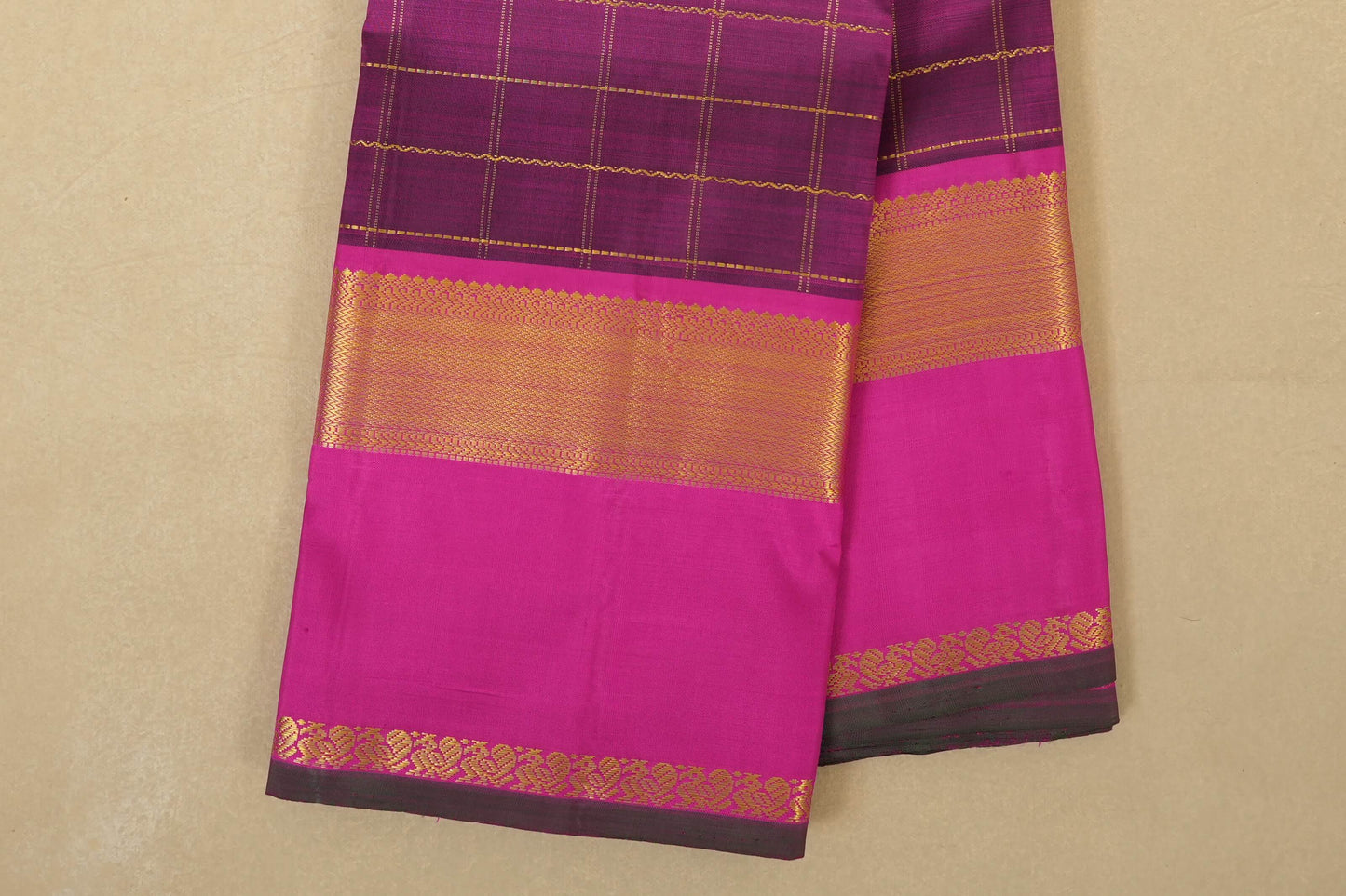 Dark magenta vintage kanjivaram silk  borders zoom