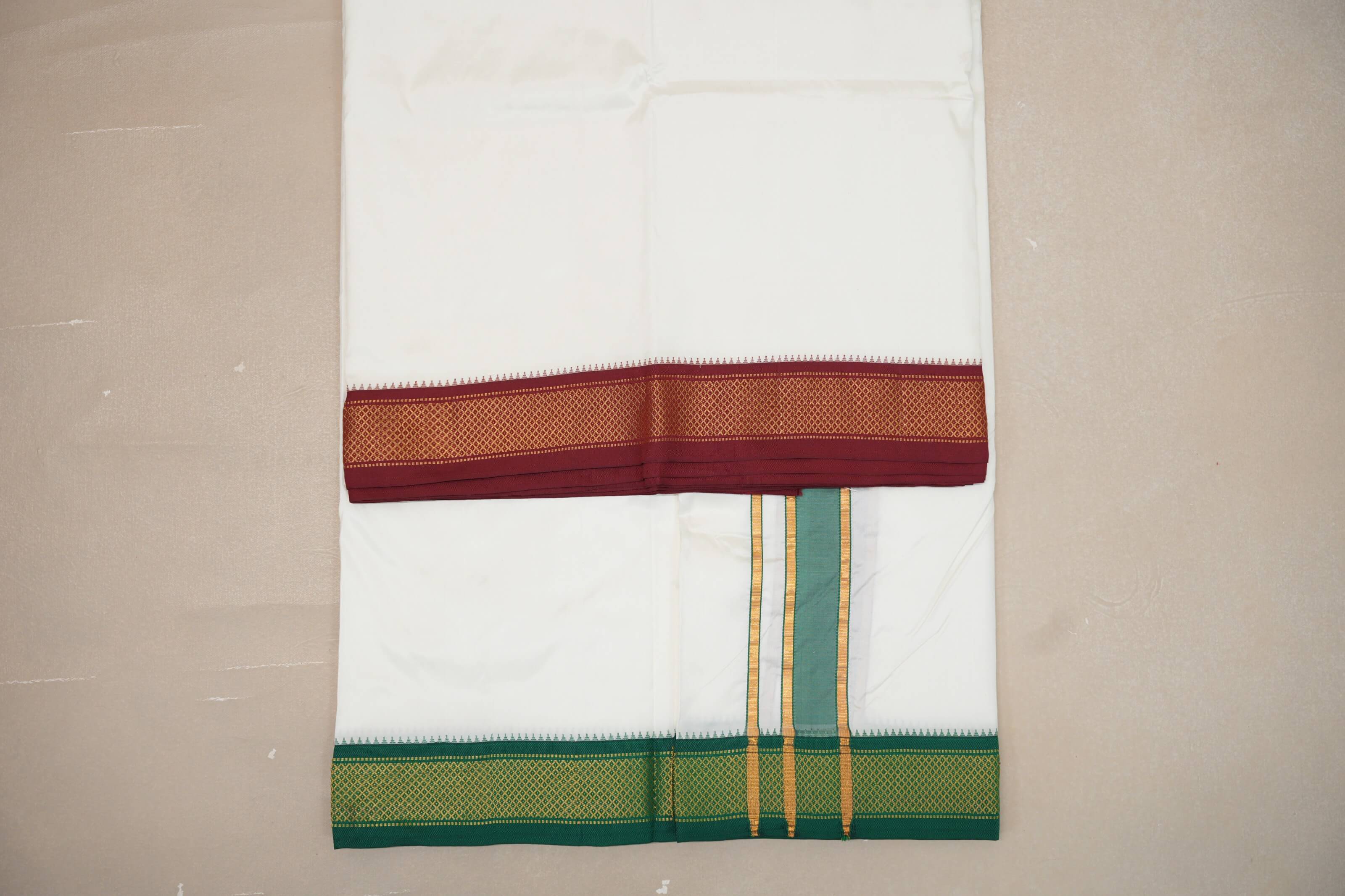 9 Mulam Silk Dhoti with 5 Mulam Angavastram for Wedding DH066