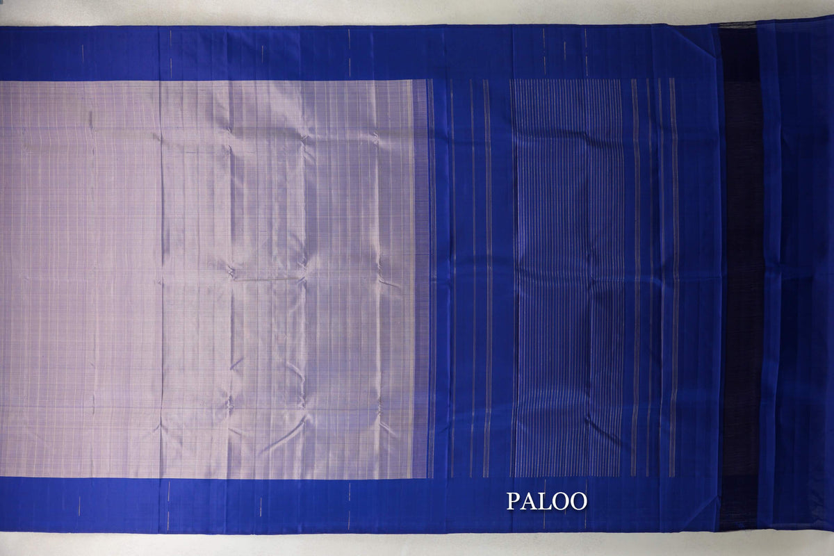Lavender with Navy Blue Borders Plant Based Kanjivaram Silk Saree paloo