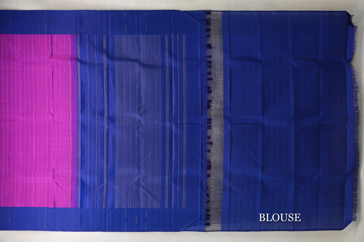 Magenta with Navy Blue Borders Plant Based Kanjivaram Silk Saree blouse