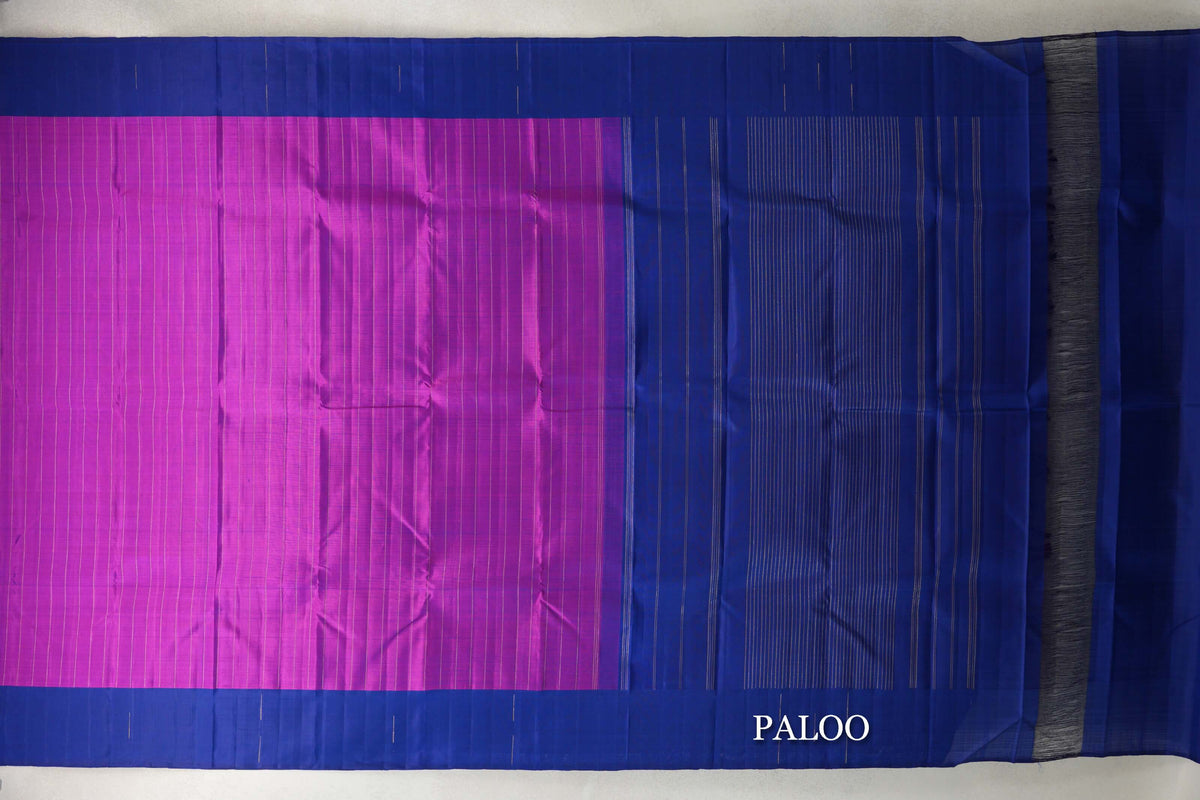 Magenta with Navy Blue Borders Plant Based Kanjivaram Silk Saree paloo