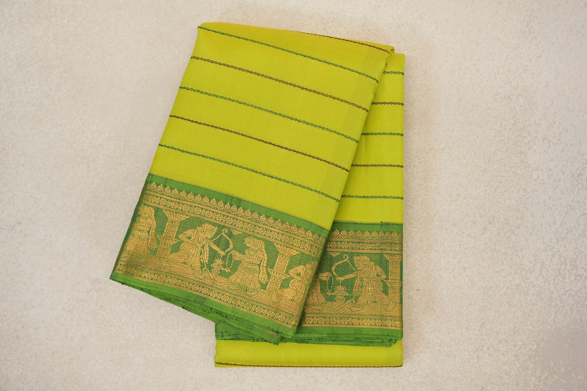 Lime Green with Parrot Green Borders Vintage Kanjivaram Silk Saree SS10161