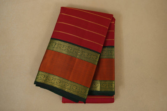 Red folded vintage kanjivaram silk saree