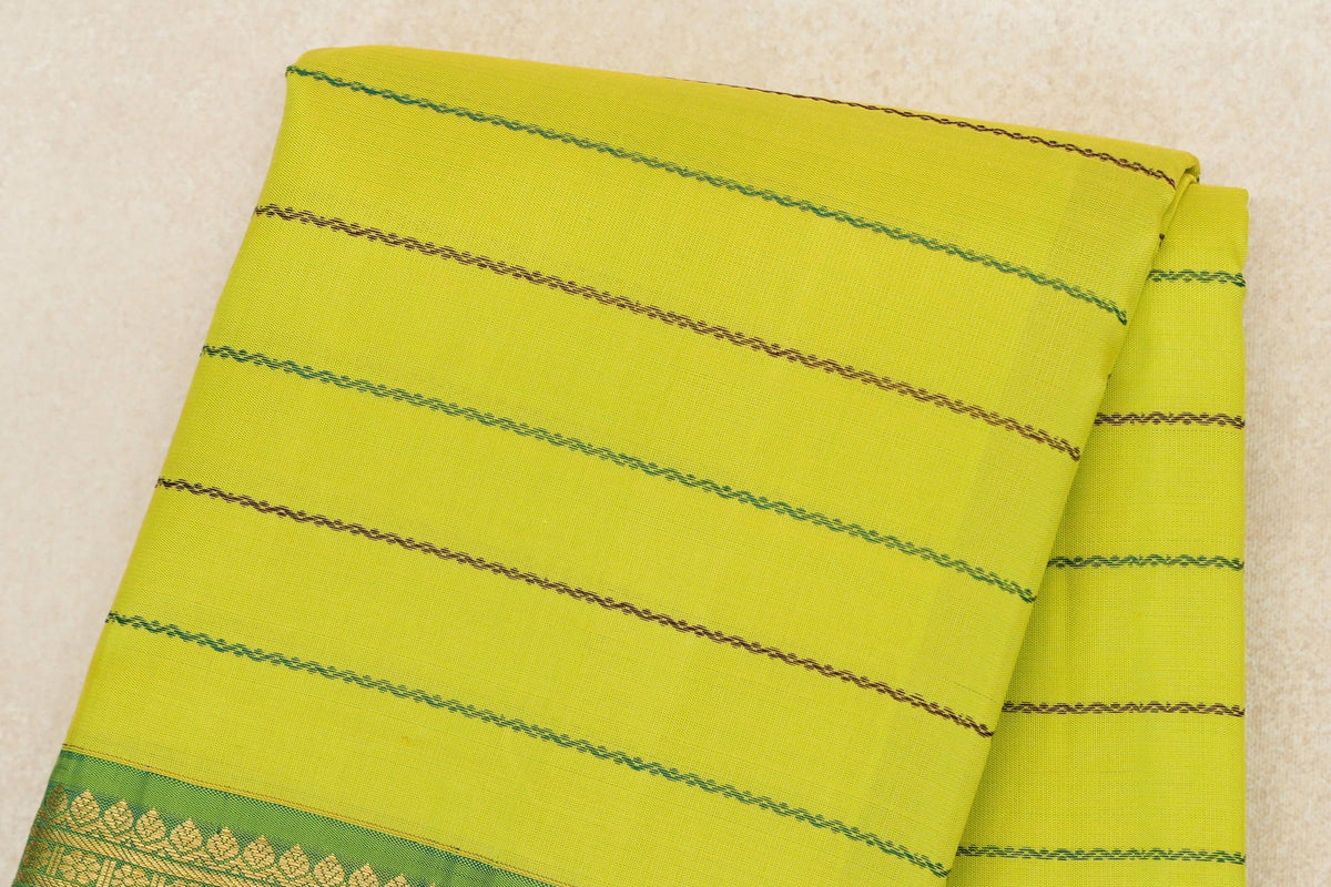 Lime Green with Parrot Green Borders Vintage Kanjivaram Silk Saree SS10161