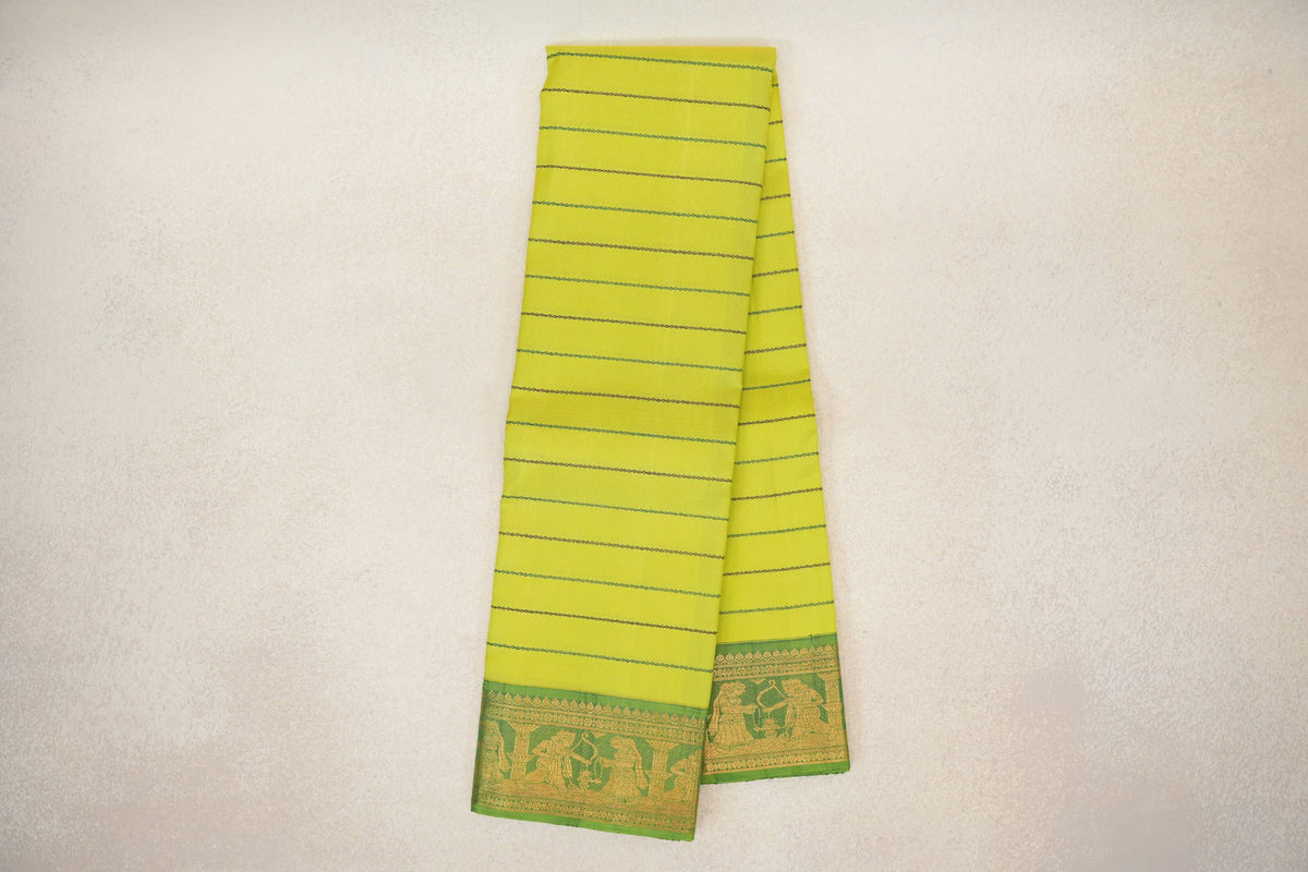 Lime Green with Parrot Green Borders Vintage Kanjivaram Silk Saree SS10161