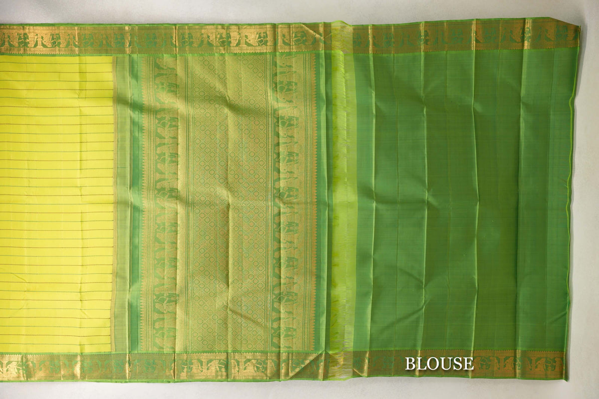Lime Green with Parrot Green Borders Vintage Kanjivaram Silk Saree SS10161