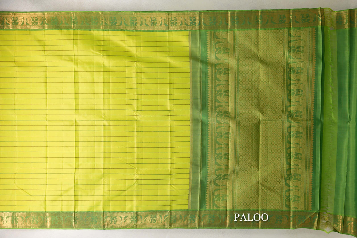 Lime Green with Parrot Green Borders Vintage Kanjivaram Silk Saree SS10161