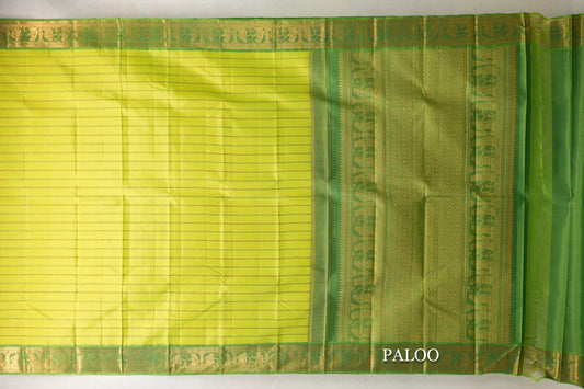 Lime Green with Parrot Green Borders Vintage Kanjivaram Silk Saree paloo