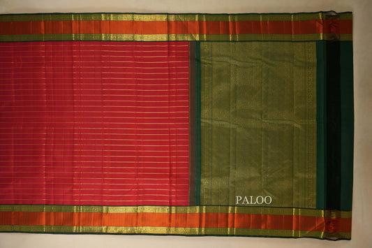 Red stripes Kanjivaram Silk Saree paloo
