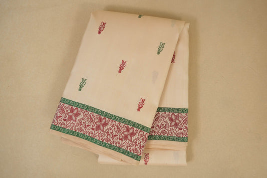Off-white folded  vintage kanjivaram silk saree