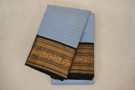 Grey/Blue with Black Borders Vintage Kanjivaram Silk Saree