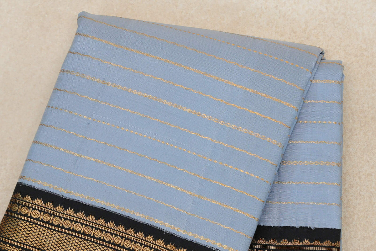 Grey/Blue with Black Borders Vintage Kanjivaram Silk Saree SS10162