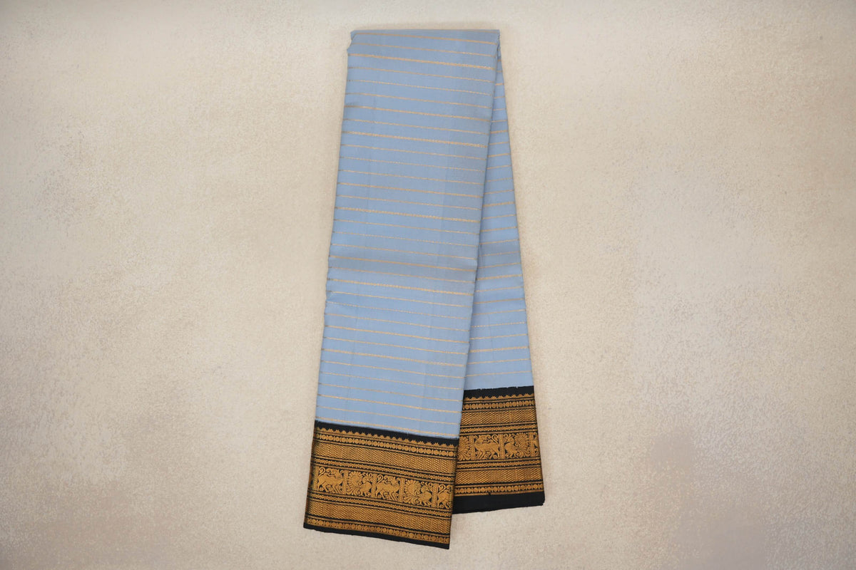 Grey/Blue with Black Borders Vintage Kanjivaram Silk Saree SS10162