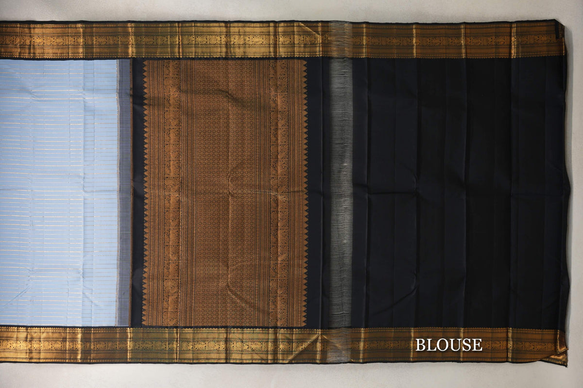 Grey/Blue with Black Borders Vintage Kanjivaram Silk Saree SS10162