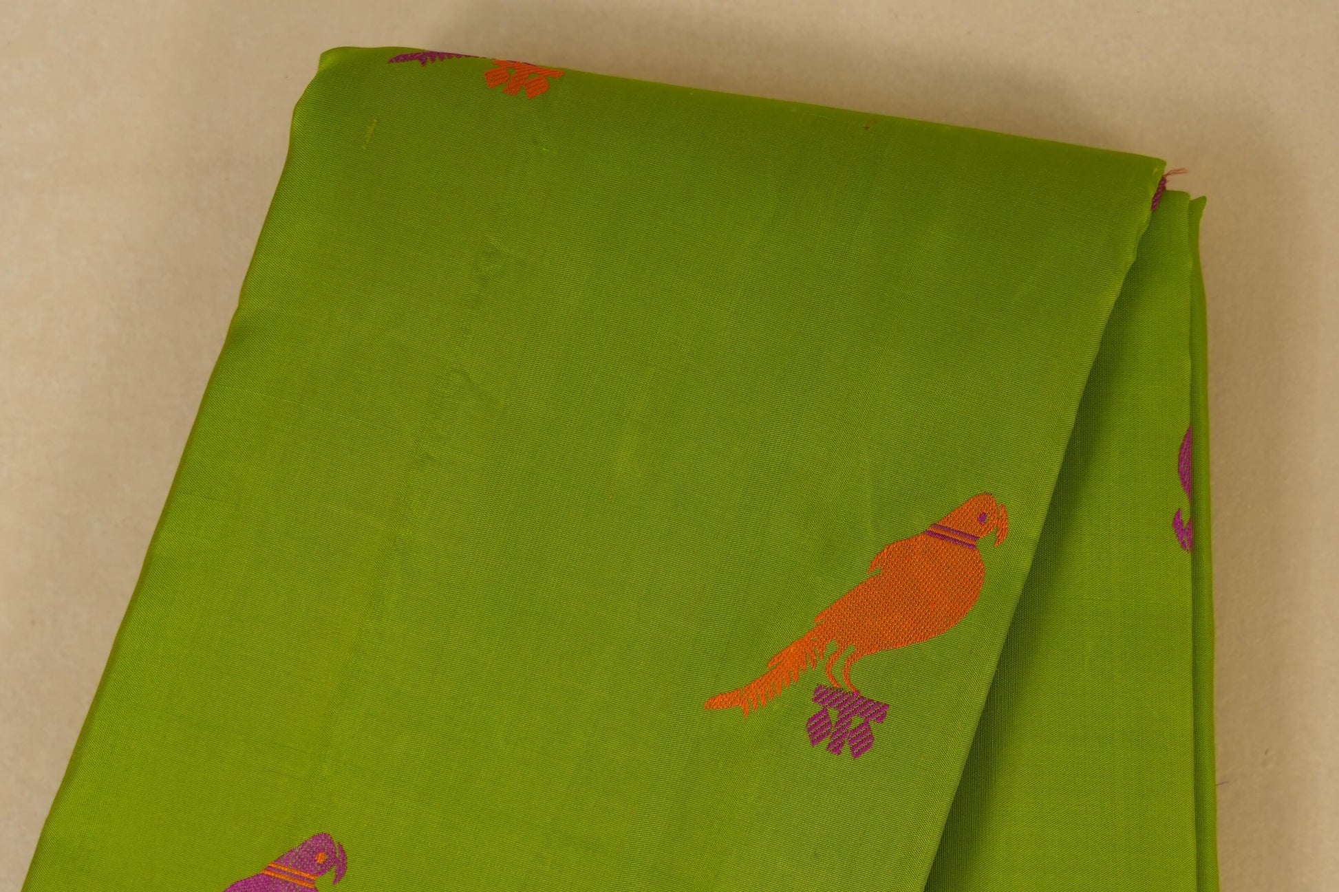 Parrot Green borderless Kanjivaram Silk Saree body zoom