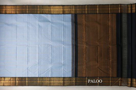 Grey/Blue with Black Borders Vintage Kanjivaram Silk Saree paloo
