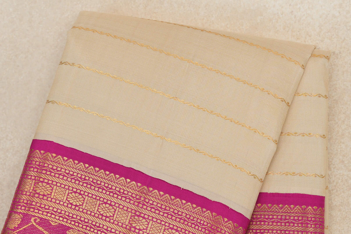 Beige with Pink Borders Vintage Kanjivaram Silk Saree SS10163