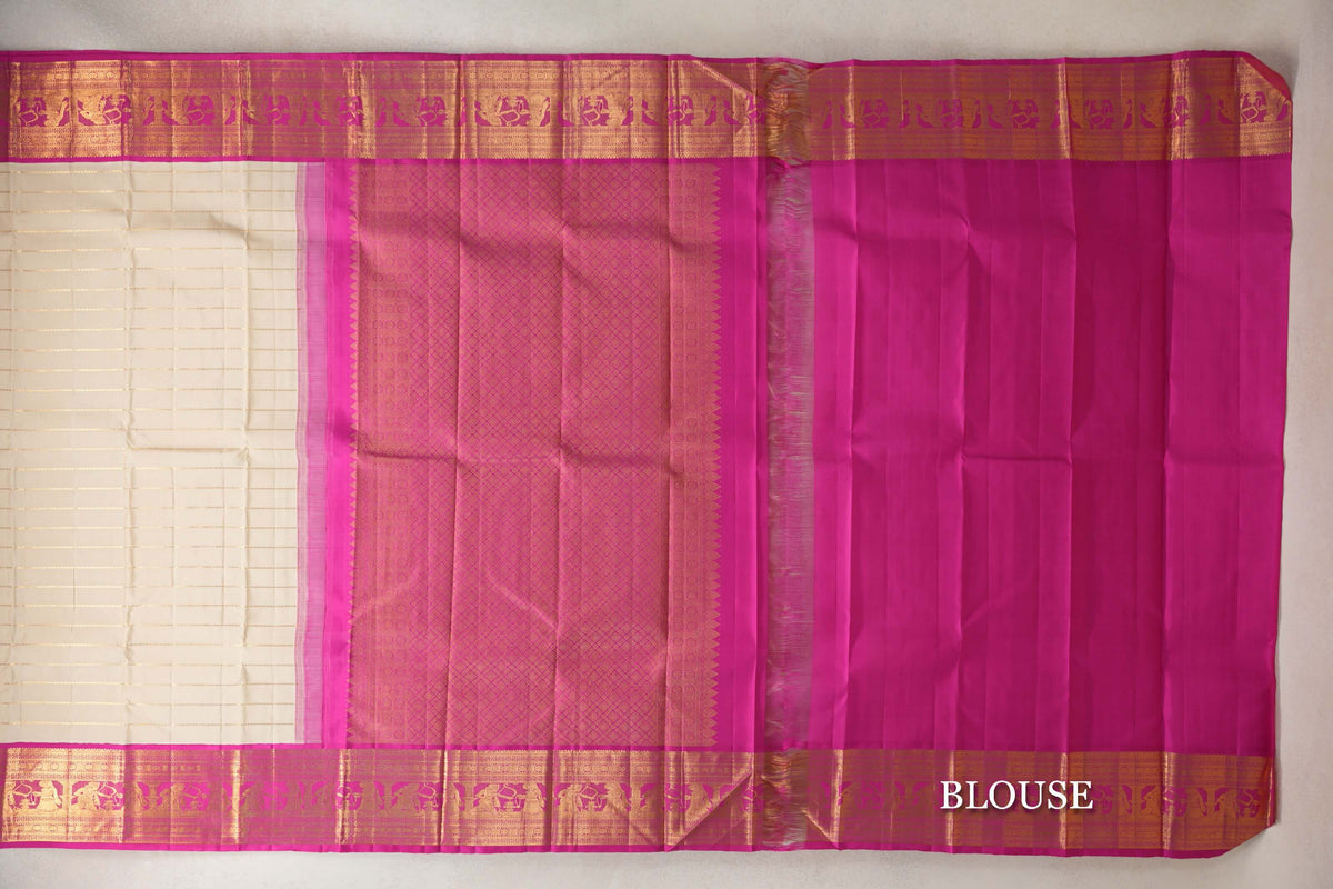 Beige with Pink Borders Vintage Kanjivaram Silk Saree SS10163