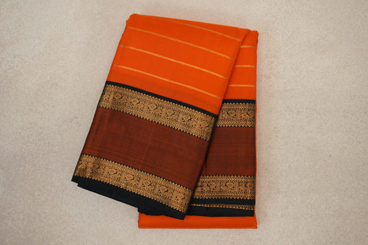 Orange with Black with Orange Thread Weave Borders Vintage Kanjivaram Silk Saree