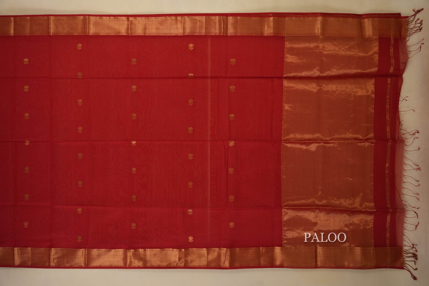 Red Maheshwari Silk Cotton Saree  paloo