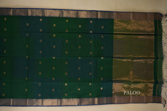 Peacock Green Maheshwari Silk Cotton Saree paloo