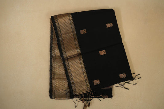 Black folded maheshwari silk cotton saree