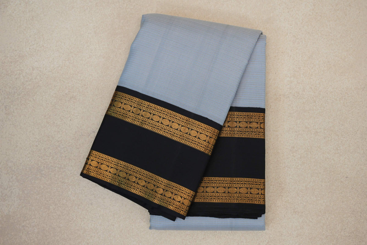 Grey with Black Rettai Pettu Borders Vintage Kanjivaram Silk Saree SS10166