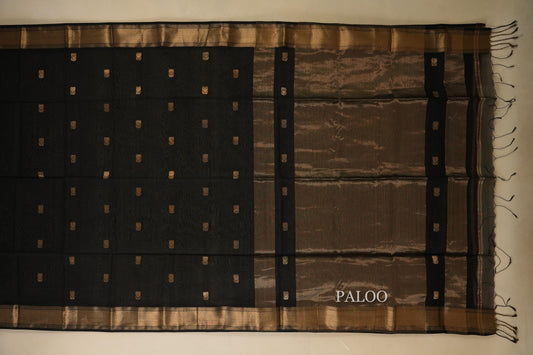 black maheshwari silk cotton saree paloo