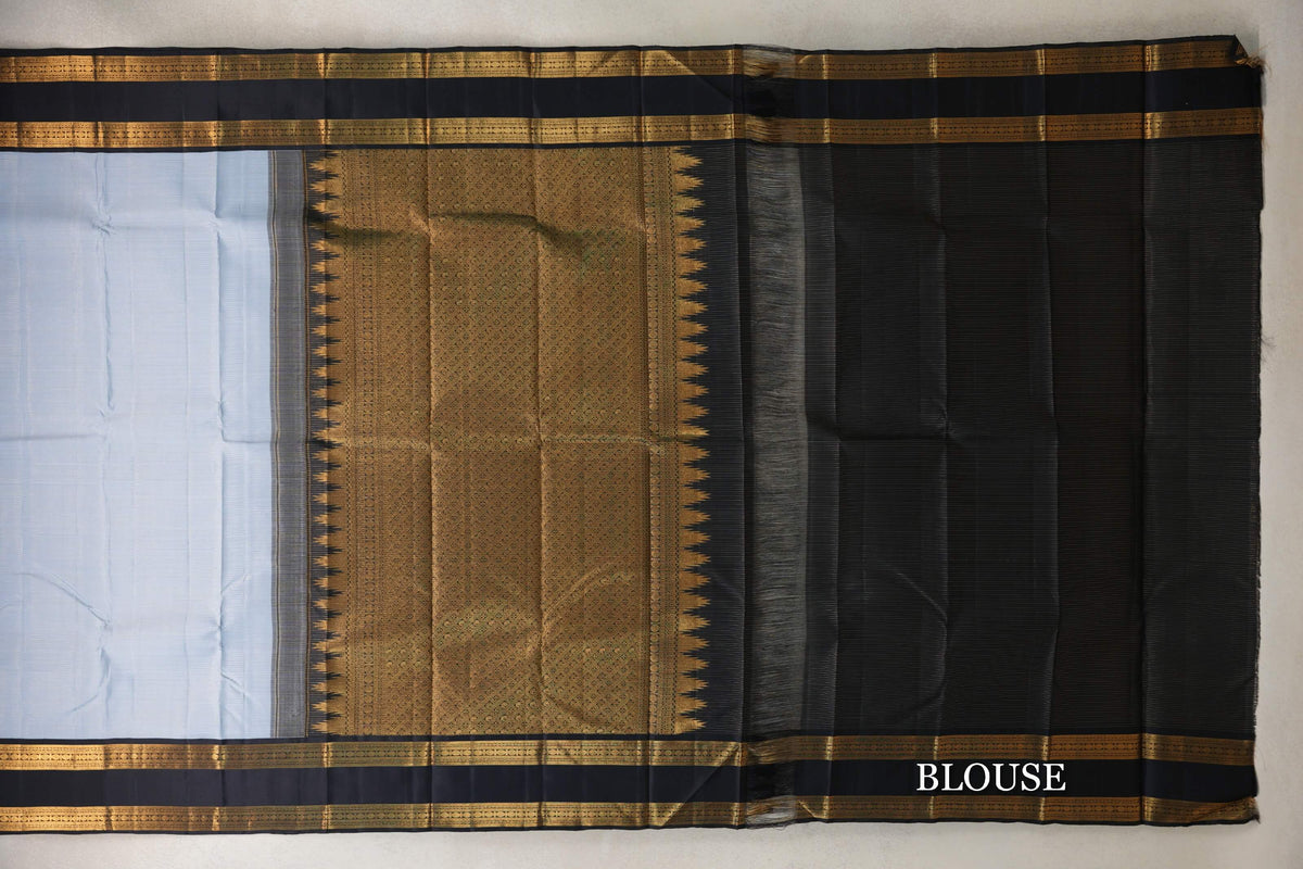 Grey with Black Rettai Pettu Borders Vintage Kanjivaram Silk Saree SS10166