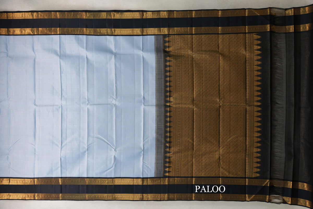 Grey with Black Rettai Pettu Borders Vintage Kanjivaram Silk Saree SS10166
