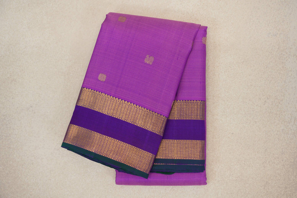 Purple with Violet with Green Selvedge Rettai Pettu Borders Vintage Kanjivaram Silk Saree SS10167