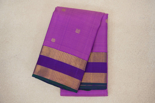 Purple with Violet with Green Selvedge Rettai Pettu Borders Vintage Kanjivaram Silk Saree