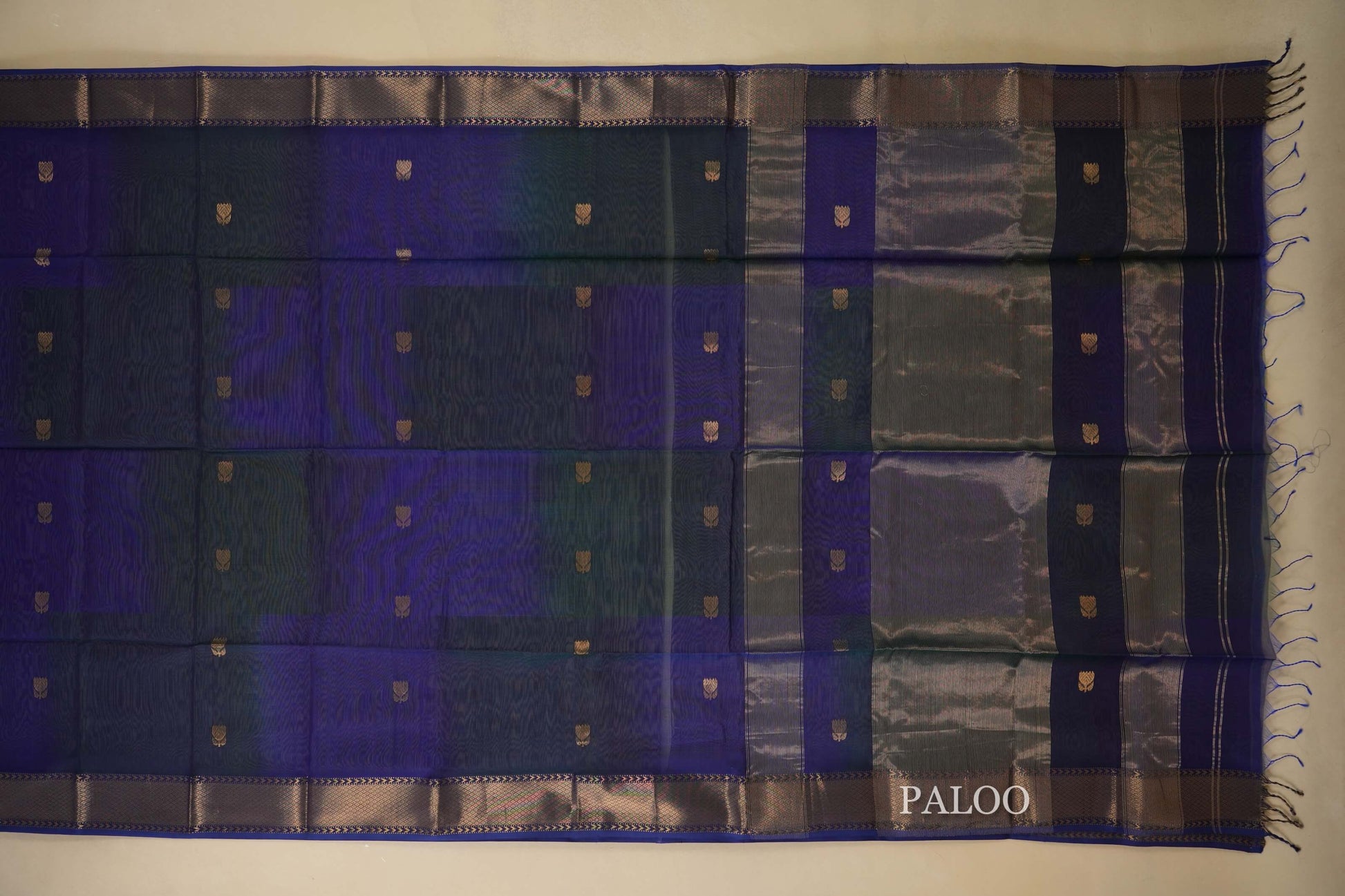 Multi Color Maheshwari Silk Cotton Saree paloo
