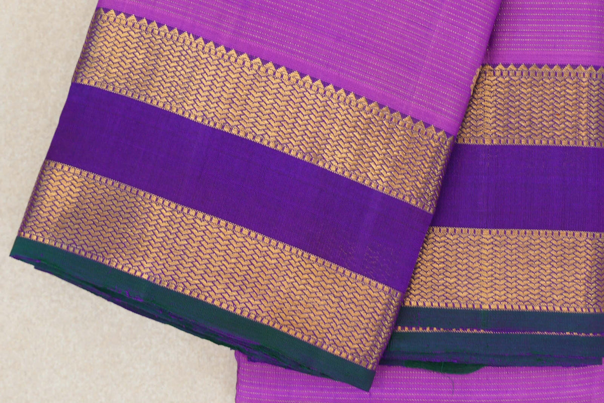 Purple with Violet with Green Selvedge Rettai Pettu Borders Vintage Kanjivaram Silk Saree SS10167