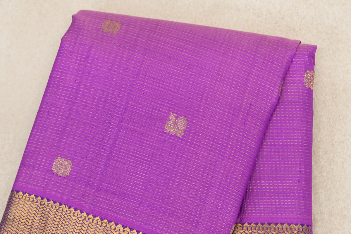 Purple with Violet with Green Selvedge Rettai Pettu Borders Vintage Kanjivaram Silk Saree SS10167