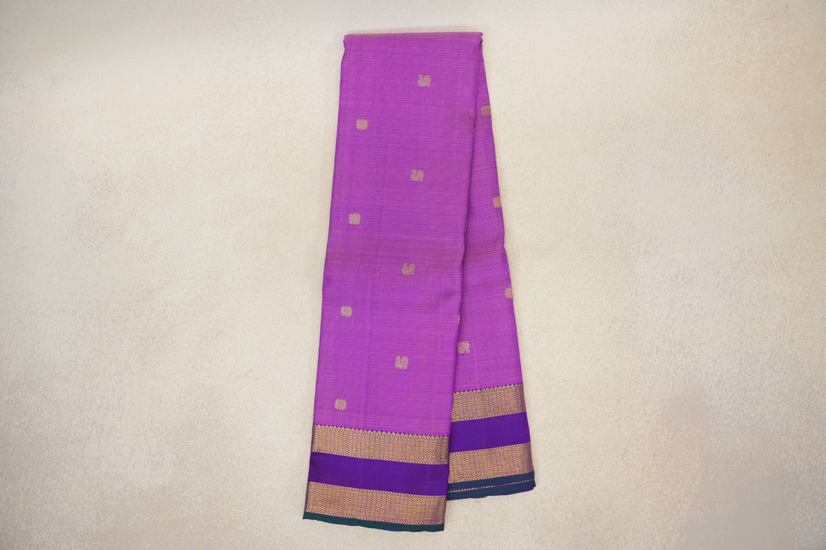 Purple with Violet with Green Selvedge Rettai Pettu Borders Vintage Kanjivaram Silk Saree SS10167