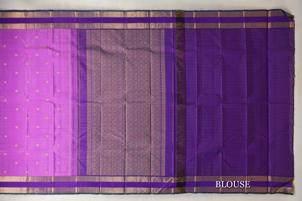 Purple with Violet with Green Selvedge Rettai Pettu Borders Vintage Kanjivaram Silk Saree SS10167